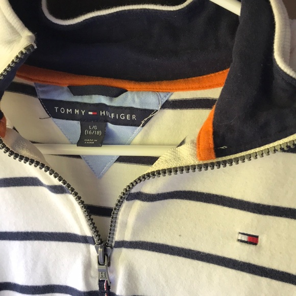 Tommy Hilfiger 1/4 Zip White and Navy Striped - Picture 2 of 3